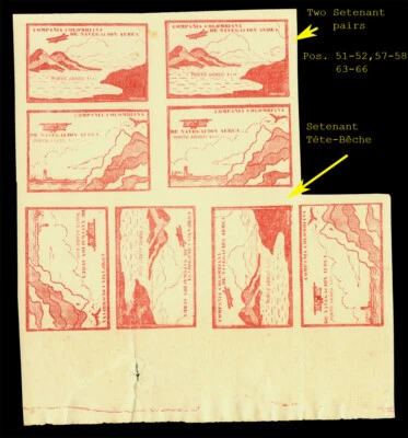 COLOMBIA 1920 AIRMAIL Plane & Mountains TETE-BECHE +SETENANT PAIRS Sc C11Cj Rare - Image 1 of 2