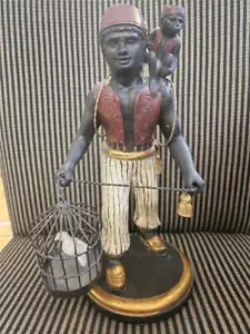 VENETIAN POLYCHROME BLACKAMOOR STATUE 13" BOY WITH MONKEY BIRD CAGE BASKET - Picture 1 of 15