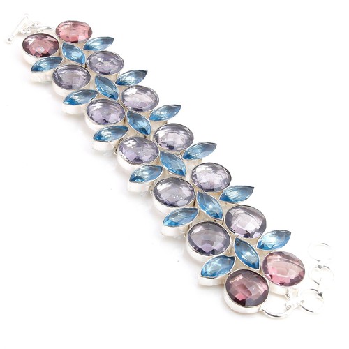 VALENTINO Bellissimo Bracciale Ametista Tanzanite Fatto a Mano Gemme Gioielli Misura 8 Pollici