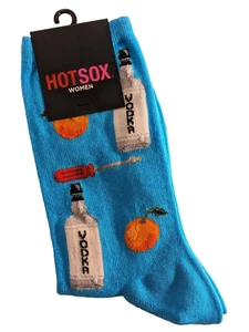 NUEVO ~ Hot Sox ~ Par individual de calcetines para mujer "Destornillador" bebidas ~ Azul 9-11 - Imagen 1 de 3