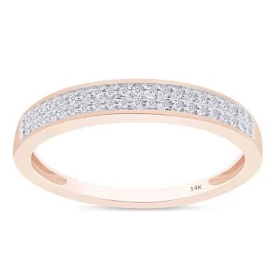 1/8ct Natural Round Diamond Mens Two Row Engagement Band Ring 14K Rose Gold - Image 1 of 4