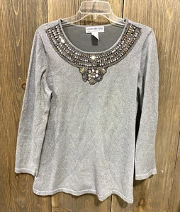 Damen Lauren Michelle Silber Metallic Pullover Große Pailletten Weihnachten Urlaub - Bild 1 von 5
