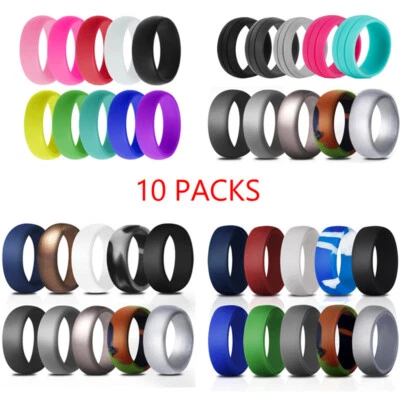 Juego de 10 paquetes de anillos de boda de silicona flexibles para hombres y mujeres bandas de goma deportivas 4-11# Foto 1 de 4