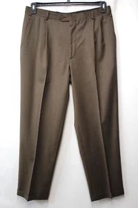 KIRKLAND Signature Men's 36 x 32 Brown Pleated & Cuffed 100% Wool Dress Pants - Picture 1 of 12
