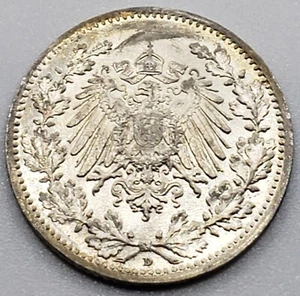 ◇MintSF◇1918-D, 1/2 Mark, Germany, Wilhelm II., Choice About Uncirculated, (AU+) - Picture 1 of 10