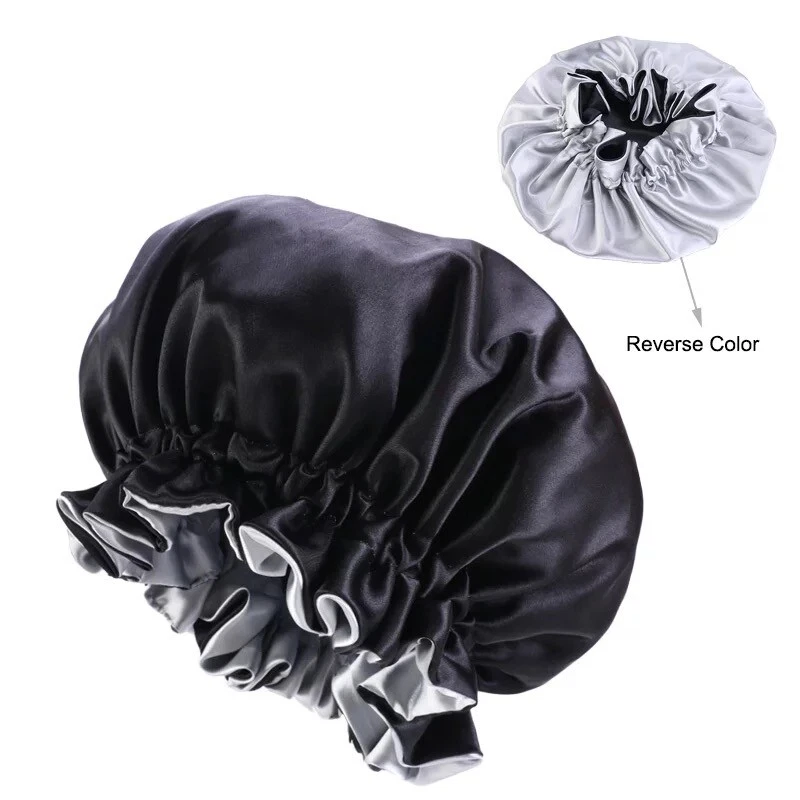 Gorro grande de satén para cabello rizado, gorra reversible de doble capa para dormir de seda Foto 1 de 4