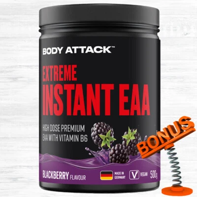 Body Attack Extreme Instant EAA Pulver 500g Dose 47,80 €/kg BCAA Aminos + Bonus - Bild 1 von 4