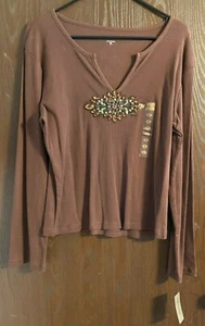 Camicia Massini marrone manica lunga impreziosita collo intagliato XL - Nuova con etichette - Foto 1 di 2