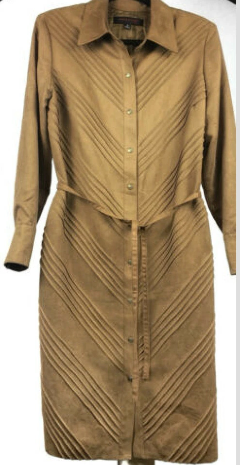  Anne Klein, Usado, Gamuza Sintética, L/S, Botón Frontal, Vestido Camisa, Marrón 8R  Foto 1 de 1