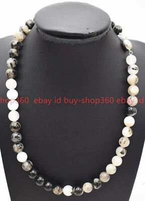 Nuevo collar de cuentas redondas de piedras preciosas rutiladas de cuarzo negro de 6/8/10 mm de belleza 16-36 pulgadas Foto 1 de 4