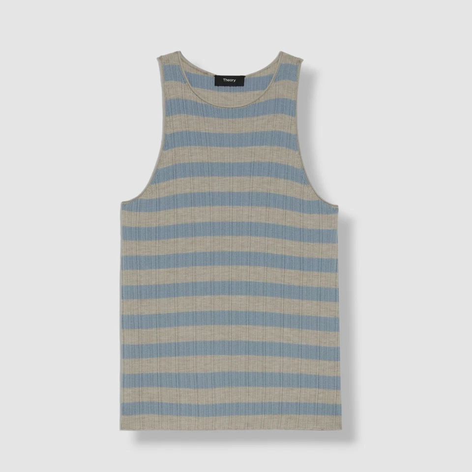 Theory Women's Blue Striped Wool Sleeveless Crewneck Tank Top Size Medium