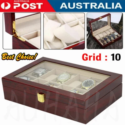 10/20 Grid Glass Wooden Watch Jewelry Display Case Collection Storage Holder Box - image 1 of 4