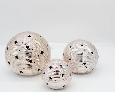 Set of 3 Rose Gold Plated Balls Light Up Christmas Decorations 9.5cm 12.5cm 15cm - Image 1 of 4