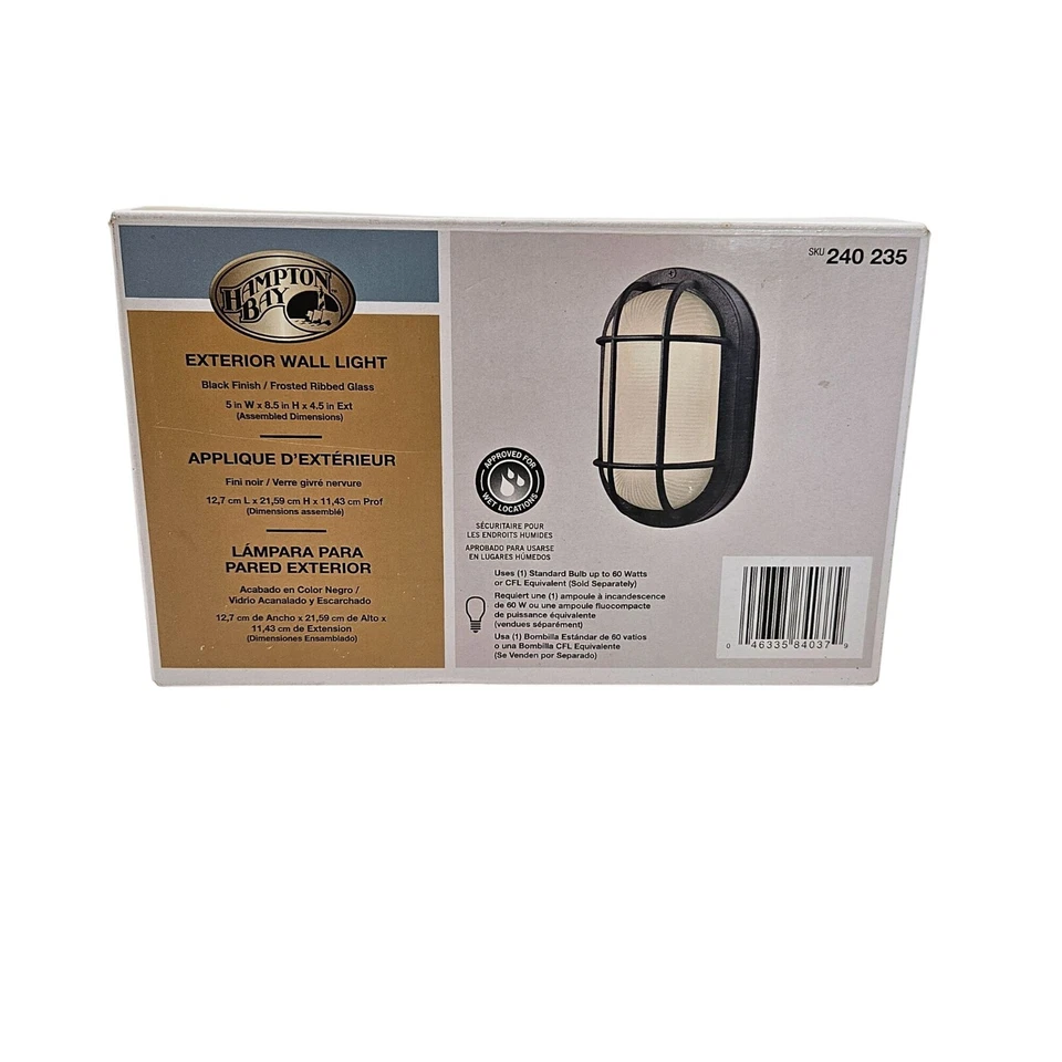 Hampton Bay Black Outdoor Oval Bulkhead Wall Light Mounted Lighting 5 Inch