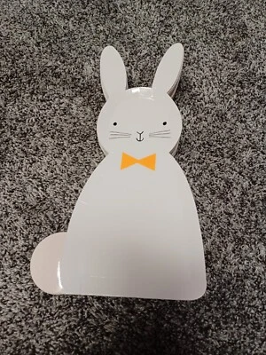(x55) Easter Bunny Paper Plates 11” x 6” - White Rabbit w/ Bow Tie - Large Stack - Image 1 of 4
