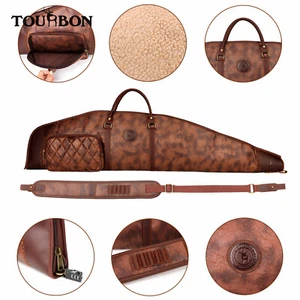TOURBON PU Leather Rifle Scope Case Padded Hunting Ammo Gun Sling Side Pocket - Picture 1 of 20