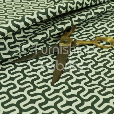 Repeated Medallion Geometric Pattern Green Velour Faux Velvet Upholstery Fabrics - Image 1 of 4