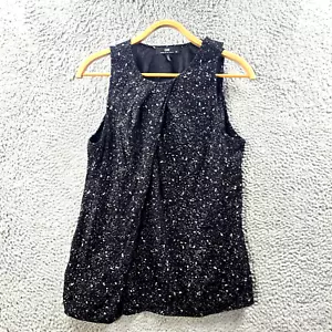 Vintage Cue Womens Blouse Top Size 10 Black Ivory Sleeveless Round Neck Layered - Picture 1 of 13