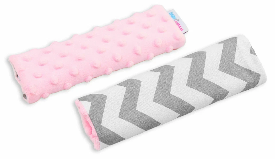 Dimple Belt Cover Car Seat Pram Pad Shoulder Soft Strap 2pc Pink/ Zig Zag