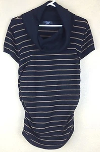 Verve Pullover schwarz braun gestreift Kurzarm Wasserfallausschnitt Rüschen S  - Bild 1 von 8