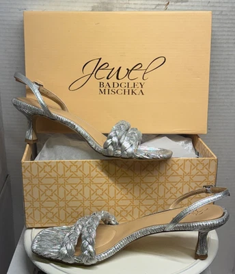 Badgley Mischka Jewel Sharon Slingback Sandal Kitten Silver Strap Women 11 NEW - Image 1 of 4