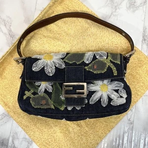 FENDI Lace x denim floral embroidered Mamma Bucket one-shoulder bag #PG6GEL - Picture 1 of 12