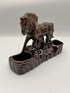 "Maceta doble vintage MCM caballo esmalte remolino marrón 10""" - Imagen 1 de 17