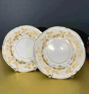 Set of 2 Castleton China Dinner Plates Gold Leaf Scroll Pattern 10.5" Mad in USA - Picture 1 of 11