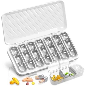 Weekly Pill Organizer - Large 7 Day Medicine Organizer, 3 Times A Day, White - Picture 1 of 7