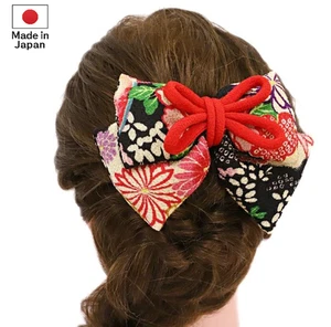 Japanese Kanzashi-Style Hair Ornament Set Easy to wear Red & Black Ribbon R116 - Picture 1 of 6