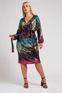 Yours Curve Women's Plus Size Ombre Sequin Wrap Dress - Picture 1 of 7
