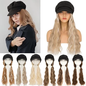 Mujeres 16 pulgadas Bob Pelo ondulado con sombrero Extensiones de cabello natural Gorra de béisbol Pelo - Imagen 1 de 58