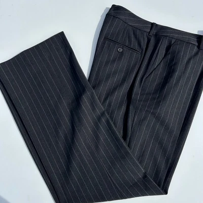 Vtg Y2K Lauren Ralph Lauren Pinstripe Wool Blend Dress Pants Wms 12 Black Gray - Image 1 of 4