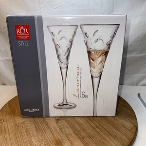 RCR Kristall Made in Italy Laurus sechs Stück Sektflöten 4 Unzen Neu in Box - Bild 1 von 7