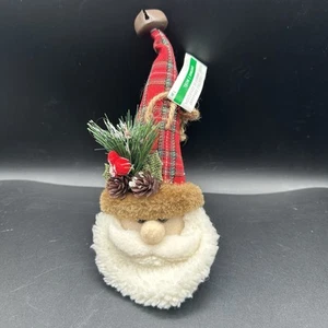 Adorno de Navidad de Papá Noel cabaña rústica granja rojo sombrero a cuadros campana cono de pino - Imagen 1 de 8
