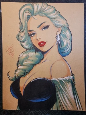 Ilustración original de bellas artes de Elsa Snow Queen firmada 8,5x11 certificado de autenticidad  Foto 1 de 4