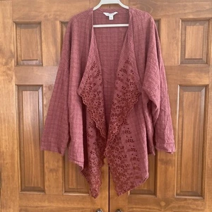 Coldwater Creek Open Front Eyelet Cardigan Women’s Size 2X Plus Crinkle Cotton - Picture 1 of 5