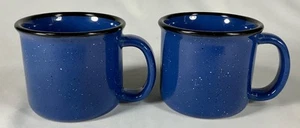 CYRK Inc Stoneware Ceramic Coffee Mugs Set of 2 Blue Black White Speckled 14 oz - Picture 1 of 4