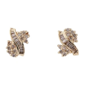 Cluster Diamond Swirl Stud Earrings 14K Yellow Gold 0.55 TW 0.20" Ladies Estate - Picture 1 of 11