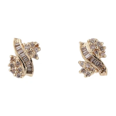 Cluster Diamond Swirl Stud Earrings 14K Yellow Gold 0.55 TW 0.20" Ladies Estate - Image 1 of 4