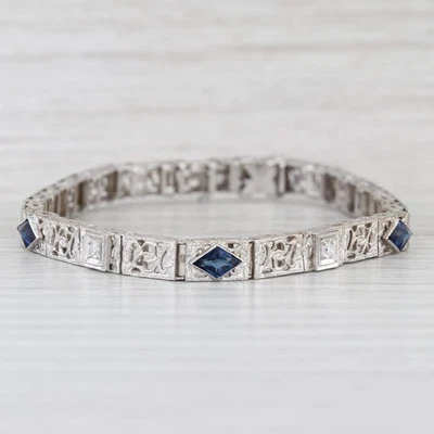 Vintage Diamond Filigree Bracelet 14k White Gold 6.5" 5.2mm - Image 1 of 4