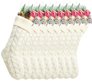Calze di Natale, 18 Pollici Avorio Cavo Maglia Calza per Natale Vacanze De... - Foto 1 di 5