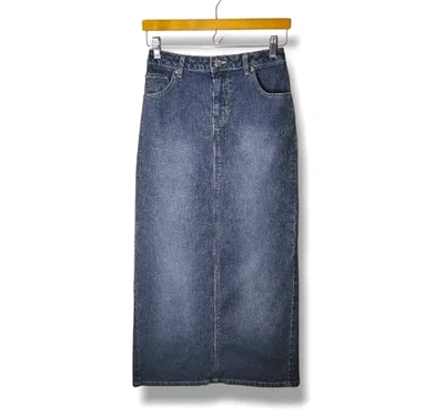 Vintage Y2K Denim Maxi Skirt Juniors 3 Long Back Slit Fall Preppy No Boundaries - Image 1 of 4