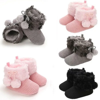 Invierno Nieve Botines Pom Botas Imitación Piel Recién Nacido Cochecito Bebé Zapatos Niño Niña Foto 1 de 4