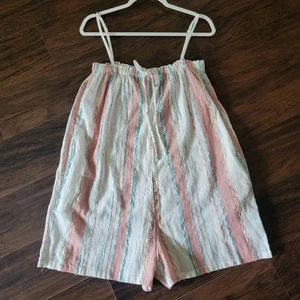 O'Neill Cotton Blend Stripe Sleeveless Romper Medium Keyhole Pockets Wide Leg - Picture 1 of 10