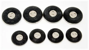 Buttons Textured Black Silver Accent  Two Hole Vintage Set Two Sizes  x 8 - Picture 1 of 6
