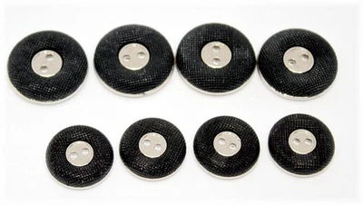 Buttons Textured Black Silver Accent  Two Hole Vintage Set Two Sizes  x 8 - Image 1 of 4