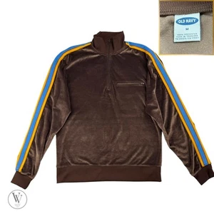 Men's Vintage Y2K Old Navy Brown Velour 1/4 Zip Track Jacket Size M Arm Stripe - Picture 1 of 5