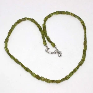 Peridot 925 Silver Plated Beaded Gemstone Necklace 18" Aesthetic Jewellery GW - Picture 1 of 3