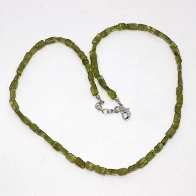 925 Silver Plated Peridot Beaded Ethnic Necklace Handmade Gemstone Size 18" B396 - Image 1 of 3